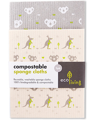 EcoLiving Compostable Sponge Cleaning Cloths - Pack of 2 - Wildlife Rescue Home Cleaning