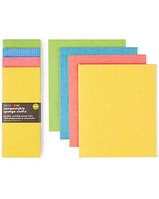 EcoLiving Compostable Sponge Cleaning Cloths - Pack of 4 - Rainbow Home Cleaning
