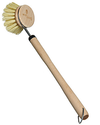 EcoLiving Wooden Dish Brush with Longer Handle - Biodegradable and Vegan! Home Cleaning