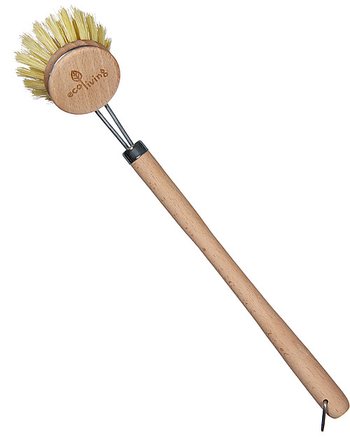 EcoLiving Wooden Dish Brush with Longer Handle - Biodegradable and Vegan! Tableware Detergent