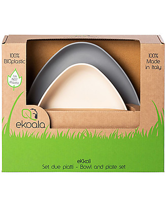 eKoala Bioplastic Lunch Set eKkolì Grey/White - Bowl and Plate Bowls & Plates