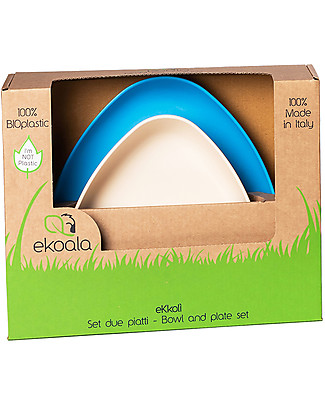 eKoala Bioplastic Lunch Set eKkolì Light Blue/White - Bowl and Plate Bowls & Plates