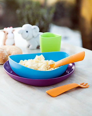 eKoala eKeat - First Meal Set - Blue - Natural Bioplastic, 100% Biodegradable, Made in Italy Meal Sets