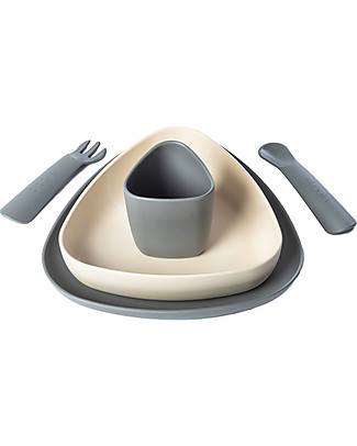 eKoala eKeat - First Meal Set - Grey - Natural Bioplastic 100% Biodegradable - Made in Italy Meal Sets