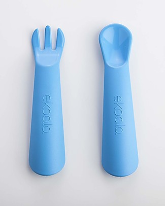 eKoala eKikò - Fork and Spoon Set, Blue - Natural Bioplastic, 100% Biodegradable, Made in Italy Cutlery