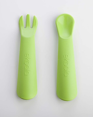 eKoala eKikò - Fork and Spoon Set, Green - Natural Bioplastic, 100% Biodegradable, Made in Italy Cutlery
