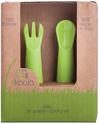 eKoala eKikò - Fork and Spoon Set, Green - Natural Bioplastic, 100% Biodegradable, Made in Italy Spoons, Cutlery & Chopsticks