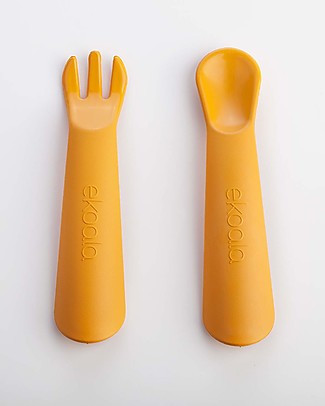 eKoala eKikò - Fork and Spoon Set, Orange - Natural Bioplastic, 100% Biodegradable, Made in Italy Cutlery