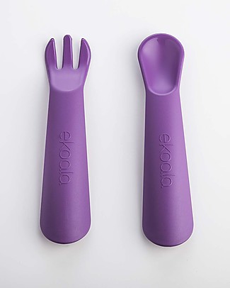 eKoala eKikò - Fork and Spoon Set, Viola - Natural Bioplastic, 100% Biodegradable, Made in Italy Spoons, Cutlery & Chopsticks