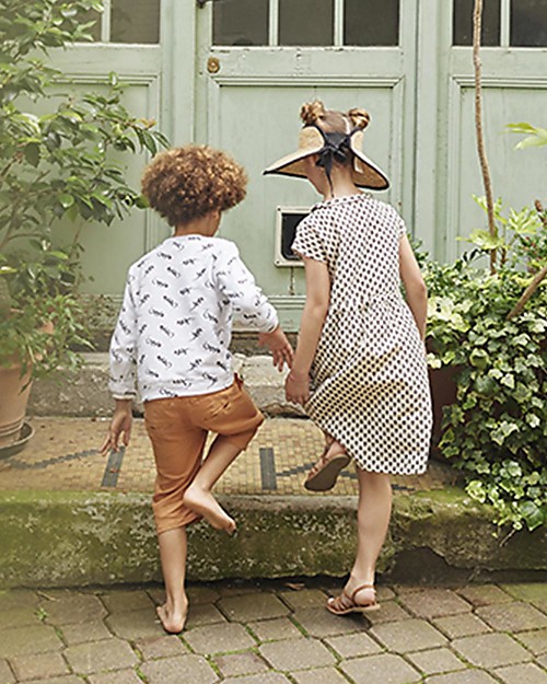 Emile et Ida Girl’s Dress, Ecru+Flowers - 100% cotton Dresses_