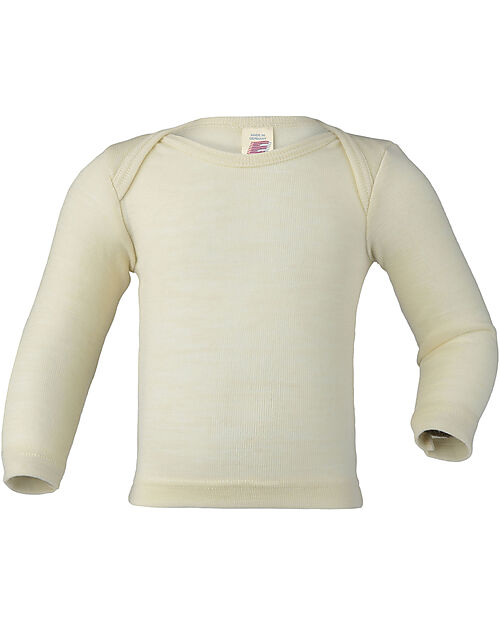 Engel Natur Baby Envelope-Neck T-Shirt, Long Sleeved - Ecru - Virgin Wool and Silk - GOTS Certified Long Sleeves Tops