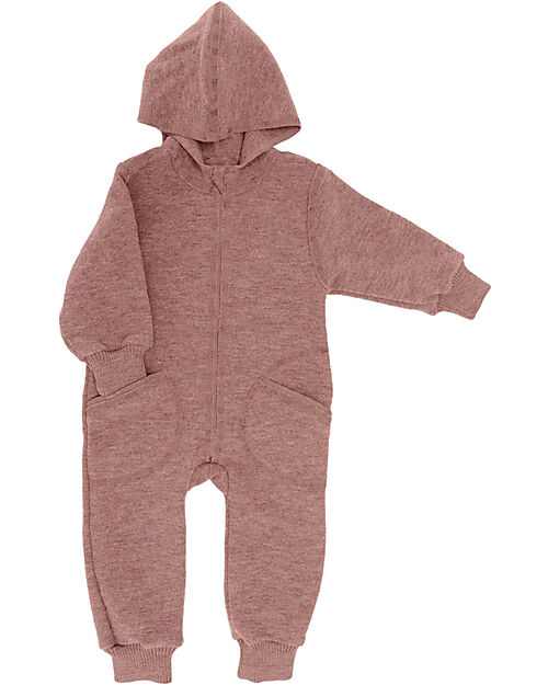 Engel Natur Hooded Baby Overall with Zipper - Rose Mélange - 100% Virgin Wool Snowsuits