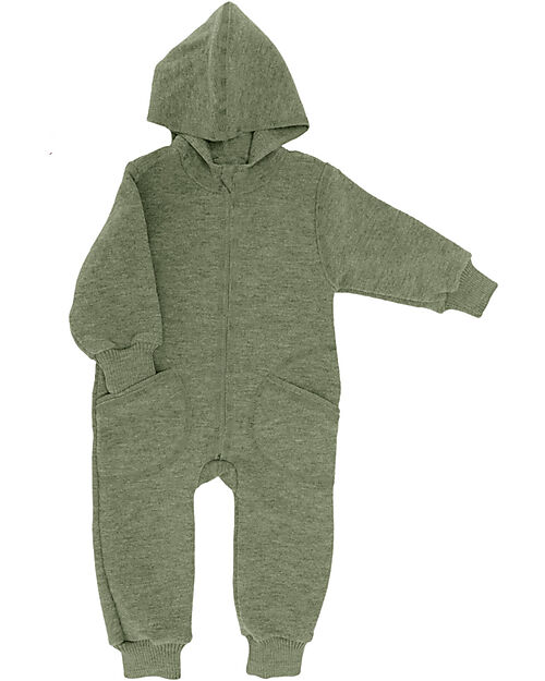 Engel Natur Hooded Baby Overall with Zipper - Sage Green - 100% Virgin Wool Snowsuits