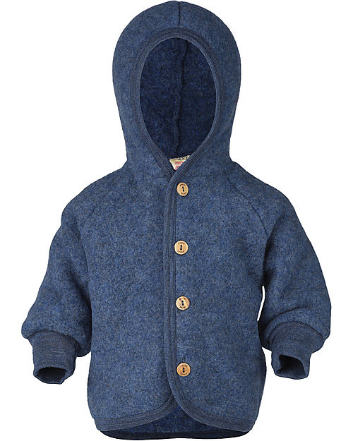 Engel Natur Hooded Jacket - Blue Melange - 100% Organic Virgin Wool - GOTS and IVN BEST certified Jackets