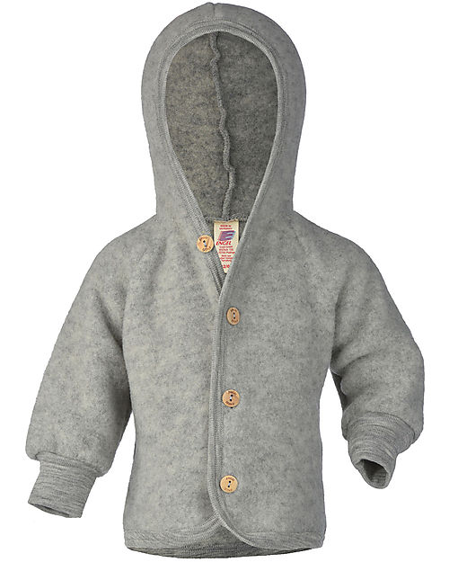 Engel Natur Hooded jacket with wooden buttons - Blue Mélange - 100% Wool Jackets