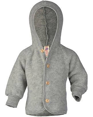 Engel Natur Hooded jacket with wooden buttons - Blue Mélange - 100% Wool Jackets