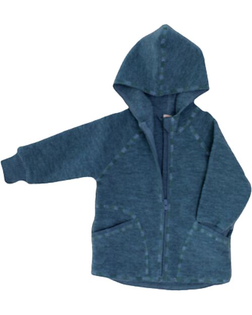 Engel Natur Hooded jacket with zipper - Oceanic Blue - 100% Virgin Wool Jackets