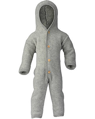 Engel Natur Hooded Overall - Grey Melange - 100% Organic Virgin Wool - GOTS and IVN BEST certified Babygrows