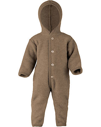 Engel Natur Hooded Overall - Walnut Melange - 100% Organic Virgin Wool - GOTS and IVN BEST certified Babygrows