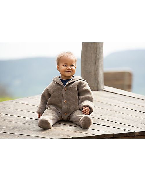 Engel Natur Hooded Overall - Walnut Melange - 100% Organic Virgin Wool - GOTS and IVN BEST certified Snowsuits
