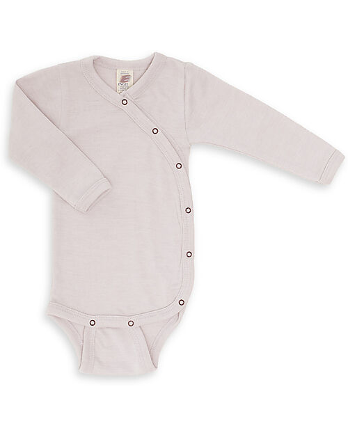 Engel Natur Kimono Long Sleeves Bodysuit with Snap Fasteners - Magnolie - Virgin Wool and Silk - GOTS Certified Long Sleeves Bodies