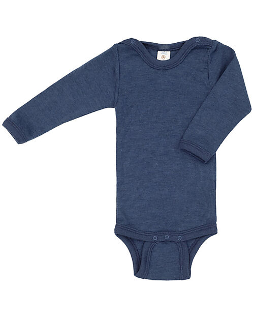 Engel Natur Long Sleeved Bodysuit with Press-Studs - Navy Blue - Virgin Wool and Silk - GOTS Certified Long Sleeves Bodies