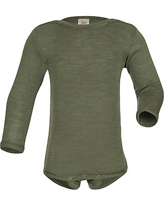 Engel Natur Long Sleeved Bodysuit with Press-Studs - Olive - Virgin Wool and Silk - GOTS Certified Long Sleeves Bodies