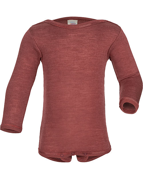 Engel Natur Long Sleeves Bodysuit - Copper - Virgin Wool and Silk - GOTS Certified - with Snap Fasteners Long Sleeves Bodies