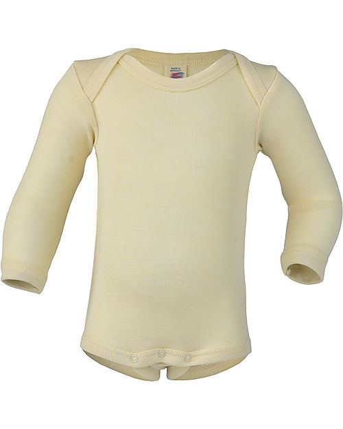 Engel Natur Long Sleeves Bodysuit - Ecru - Virgin Wool and Silk - GOTS Certified - with Snap Fasteners Long Sleeves Bodies