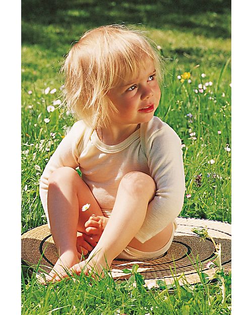 Engel Natur Long Sleeves Bodysuit - Ecru - Virgin Wool and Silk - GOTS Certified - with Snap Fasteners Long Sleeves Bodies