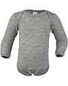 Engel Natur Long Sleeves Bodysuit - Light Grey - Virgin Wool and Silk - GOTS Certified - with Snap Fasteners Long Sleeves Bodies