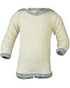Engel Natur Long Sleeves Bodysuit with Snap Fasteners - Ecru Printed - Virgin Wool and Silk - GOTS Certified Long Sleeves Bodies