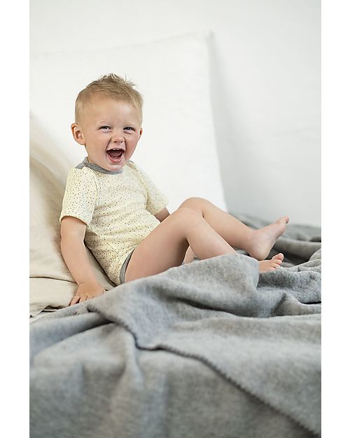 Engel Natur Long Sleeves Bodysuit with Snap Fasteners - Ecru Printed - Virgin Wool and Silk - GOTS Certified Long Sleeves Bodies