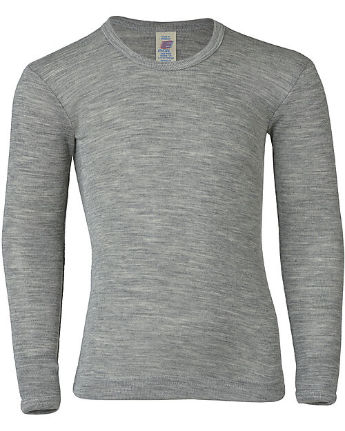 Engel Natur Long Sleeves Shirt - Light Grey Melange - Virgin Wool and Silk - GOTS Certified Long Sleeves Tops
