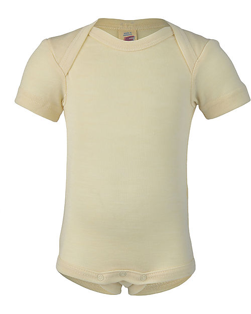 Engel Natur Short Sleeves Bodysuit - Ecru - Virgin Wool and Silk - GOTS Certified Short Sleeves Bodies