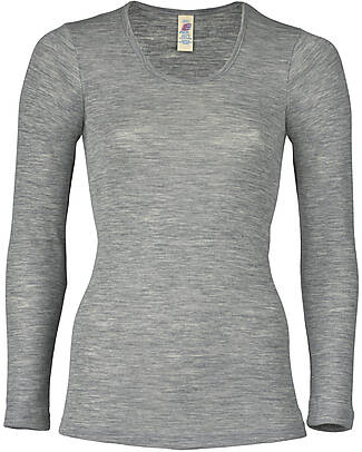 Engel Natur Woman Long Sleeves Shirt - Light Grey Melange - Virgin Wool and Silk - GOTS Certified Long Sleeves Tops