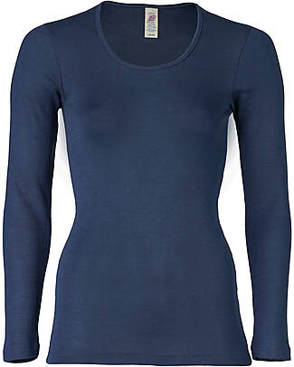 Engel Natur Woman Long Sleeves Shirt - Navy - Virgin Wool and Silk - GOTS Certified Long Sleeves Tops