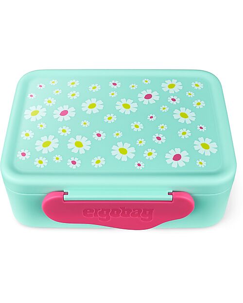 ergobag Lunch Box - Flowers - Aqua Green - 12 x 6.5 x 17 cm Snack Boxes