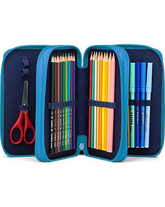 ergobag Maxi Pencil Case Complete - 3 Zips and Coin Pocket - Bearassic Garden - Blue Pencil Cases