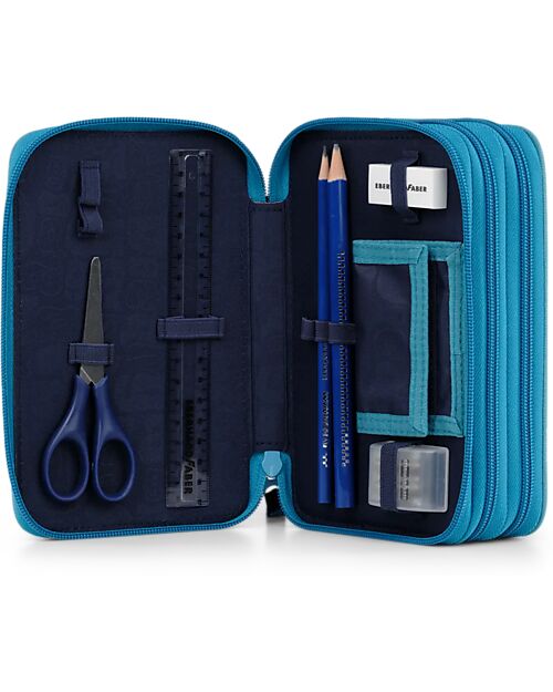 ergobag Maxi Pencil Case Complete - 3 Zips and Coin Pocket - Bearassic Garden - Blue Pencil Cases