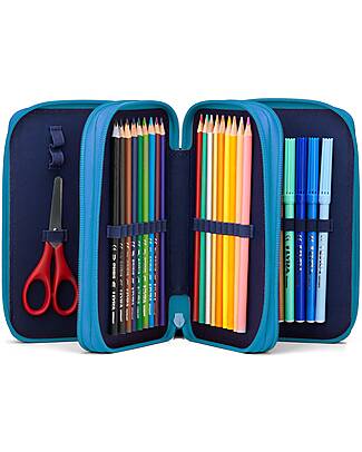 ergobag Maxi Pencil Case Complete - 3 Zips and Coin Pocket - Bearassic Garden - Blue Pencil Cases