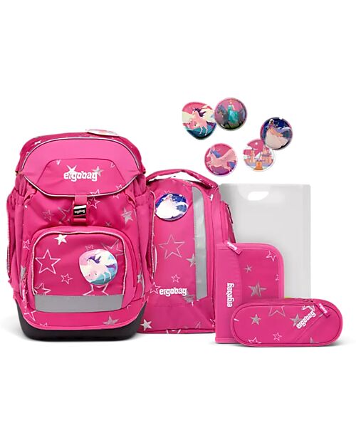ergobag School Set with Backpack + Sports Backpack + Hard Case + Soft Case + A4 Notebook Holder + 4 Kletties - StarlightBear Backpack