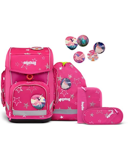 ergobag School Set with Cube Backpack - Hard Case - Soft Case - Sports Bag and 5 Kletties - StarlightBear Backpack
