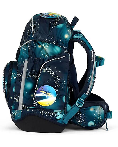 ergobag School Set with Maxi Backpack 24 Litres + Sports Backpack + Hard Case + Soft Case + A4 Notebook Holder + 4 Kletties - Space Bear Galaxy Glow Edition Backpack