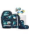 ergobag School Set with Maxi Backpack 24 Litres + Sports Backpack + Hard Case + Soft Case + A4 Notebook Holder + 4 Kletties - Space Bear Galaxy Glow Edition Backpack