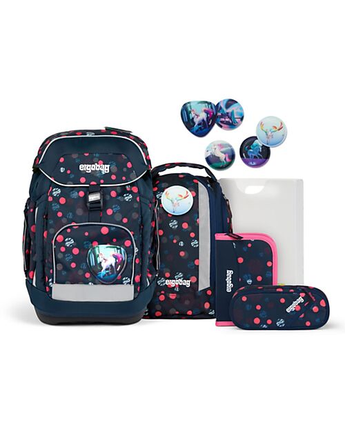 ergobag School Set with Maxi Backpack 24 Litres + Sports Backpack + Hard Pencil Case + Soft Pencil Case + 4 Kletties + Folder Box A4 - WinterwonBearland Backpack