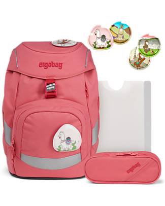 ergobag School Set with Prime Backpack + Pencil Case + 4 Kletties + Folder Box - Lamas in BearJamas Backpack