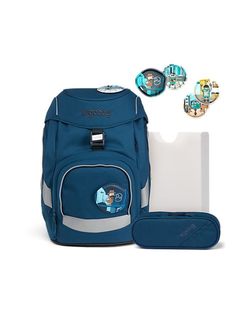 ergobag School Set with Prime Backpack + Pencil Case + 4 Kletties + Folder Box - RobotBear Backpack