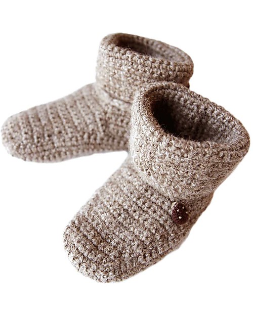 Esencia Booties Mumin, Pebble with Ladybird - 100% alpaca wool Shoes