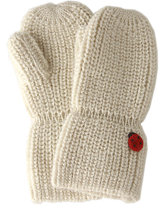 Esencia Mittens with Ladybug, Ivory - 100% Alpaca wool Gloves e Mittens